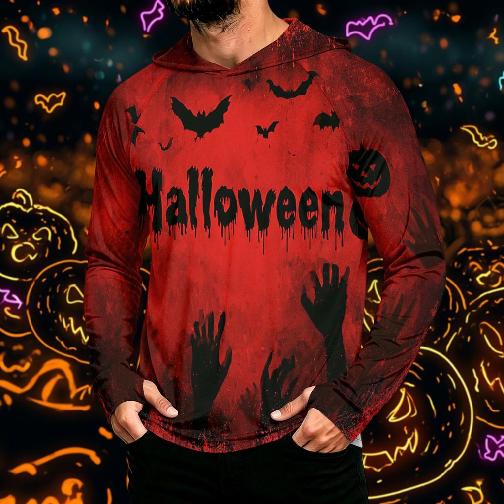 Men's Long Sleeve Hoodie Sun Shirt with Halloween Print