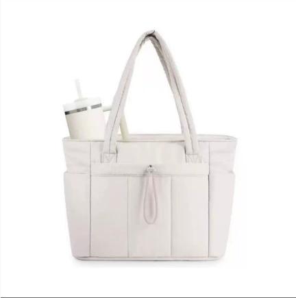 Women's Lightweight Quilted Tote Bag with Compartments, Large Capacity 15.6 Inch Laptop Shoulder Bag for Work, Nurse, Teacher, Travel & Gym
