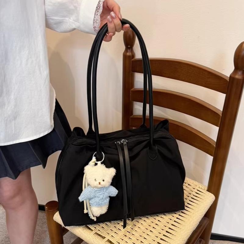 Large Capacity Nylon Tote Bag Women Waterproof Lightweight Shoulder Bag Multi Compartment Casual Contrast Color Commuter Handbag