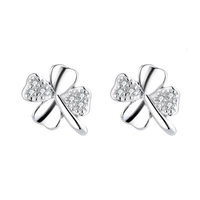 S925 Sterling Silver Four Leaf Clover Ear Stud Korean Jewelry Sweet Fashion Simple Jewelry