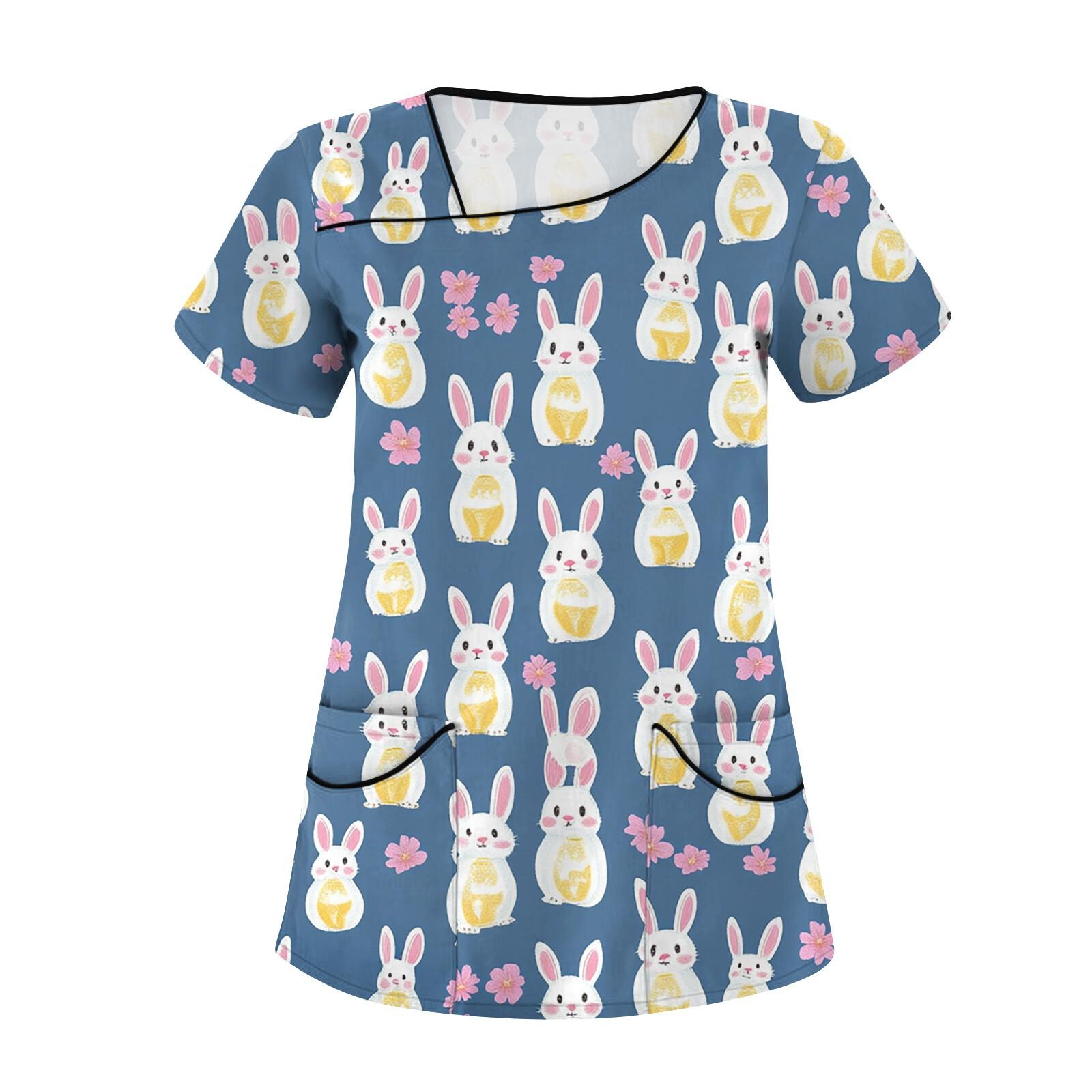 

Жіночий повсякденний верх робочого одягу з коротким рукавом і косим коміром із принтом і подвійними кишенями M