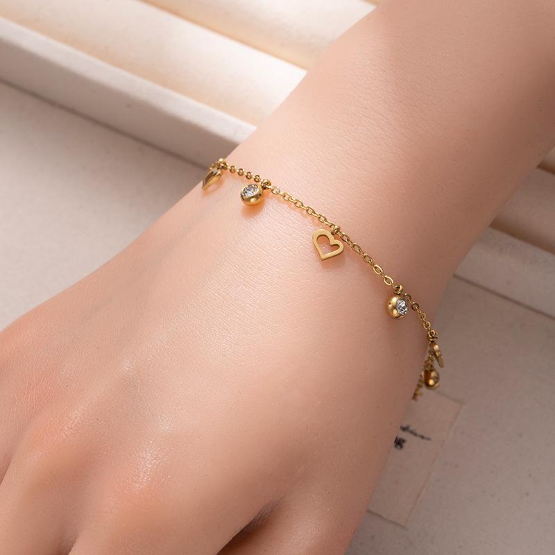 

Stainless Steel Four-Leaf Clover Love Star Moon Zircon Bracelet Creative Niche Titanium Steel Pendant Bracelet Women S Jewelry