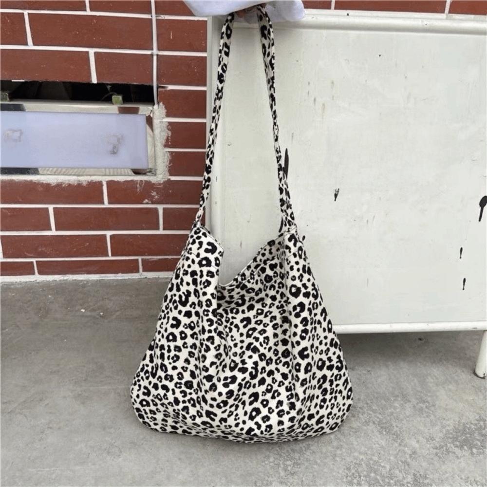 

Korean Style Leopard Print Handbag Printed Canvas Shoulder Bag Simple Canvas Crossbody Bag Women белый
