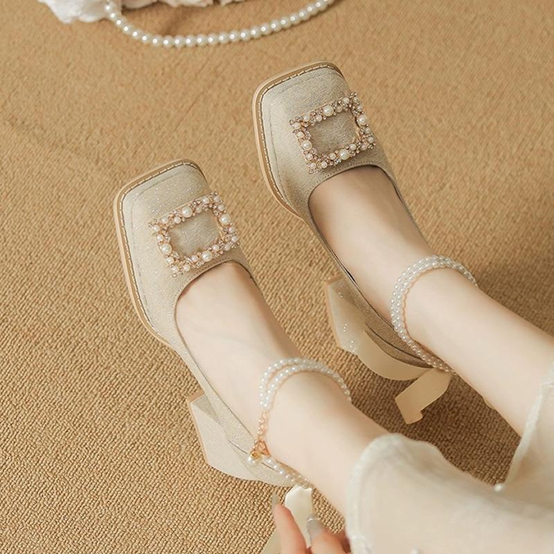 Champagne Ladies Platform High Heels 2025 Summer Female Luxurious Rhinestones Wedding Bridal Shoes Sweet Beaded Women's Pumps