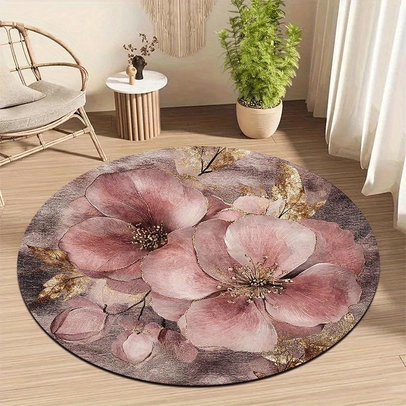 Luxury Romantic Floral  Pattern Round Shape Floor Mats Kitchen Hallway Runner Rug Bedroom Living Room Soft Carpet Non-slip Area Rug