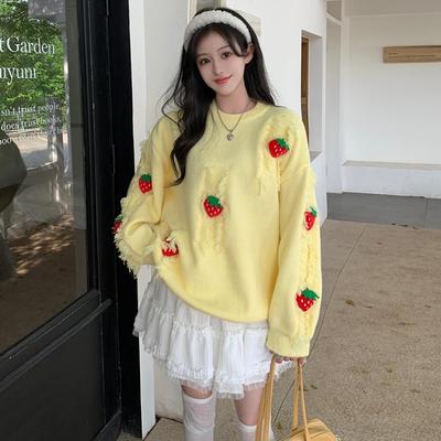 Pull ample en tricot fraise pour femme, grande taille, pour automne/hiver