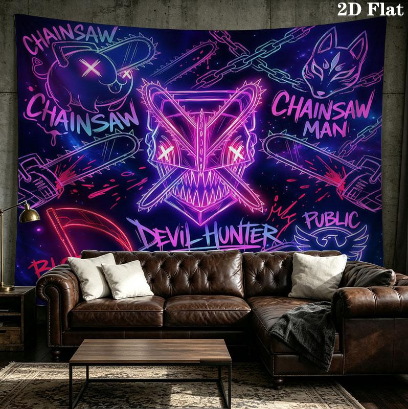 Chainsaw Man Wall Tapestry Aesthetic Wall Hanging Printed Fabric Blanket Decorative Tapestries For Bedroom Living Room Home Decor