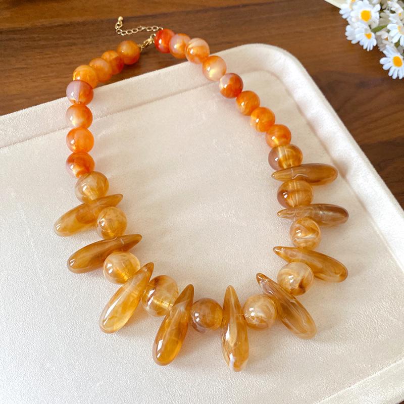 Elegant Summer Acrylic Beaded Necklace: Fashionable Round Clavicle Chain Jewelry
