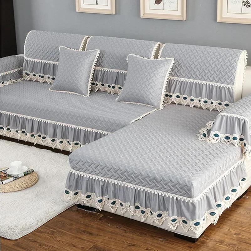 Sofa Cover Embroidery White Jacquard Lattice Towel Couch Anti-slip Armrest Backrest Sofa Coushion Living Room Seat Cover