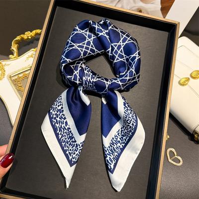 New Geometric Print Spring Summer Soft Satin Scarf Fashionable Commute Professional Neck Protection Square Scarves