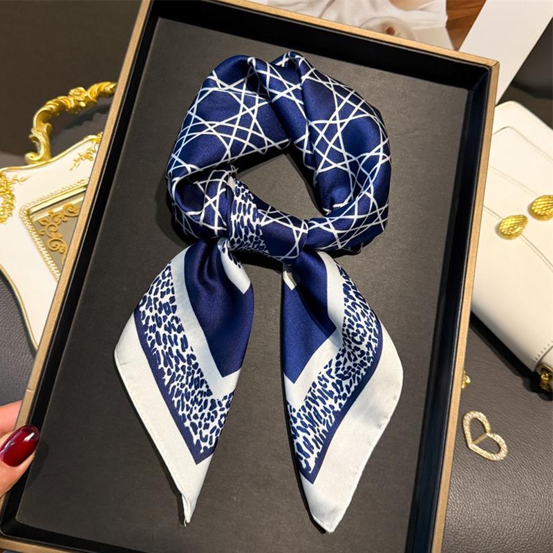 New Geometric Print Spring Summer Soft Satin Scarf Fashionable Commute Professional Neck Protection Square Scarves