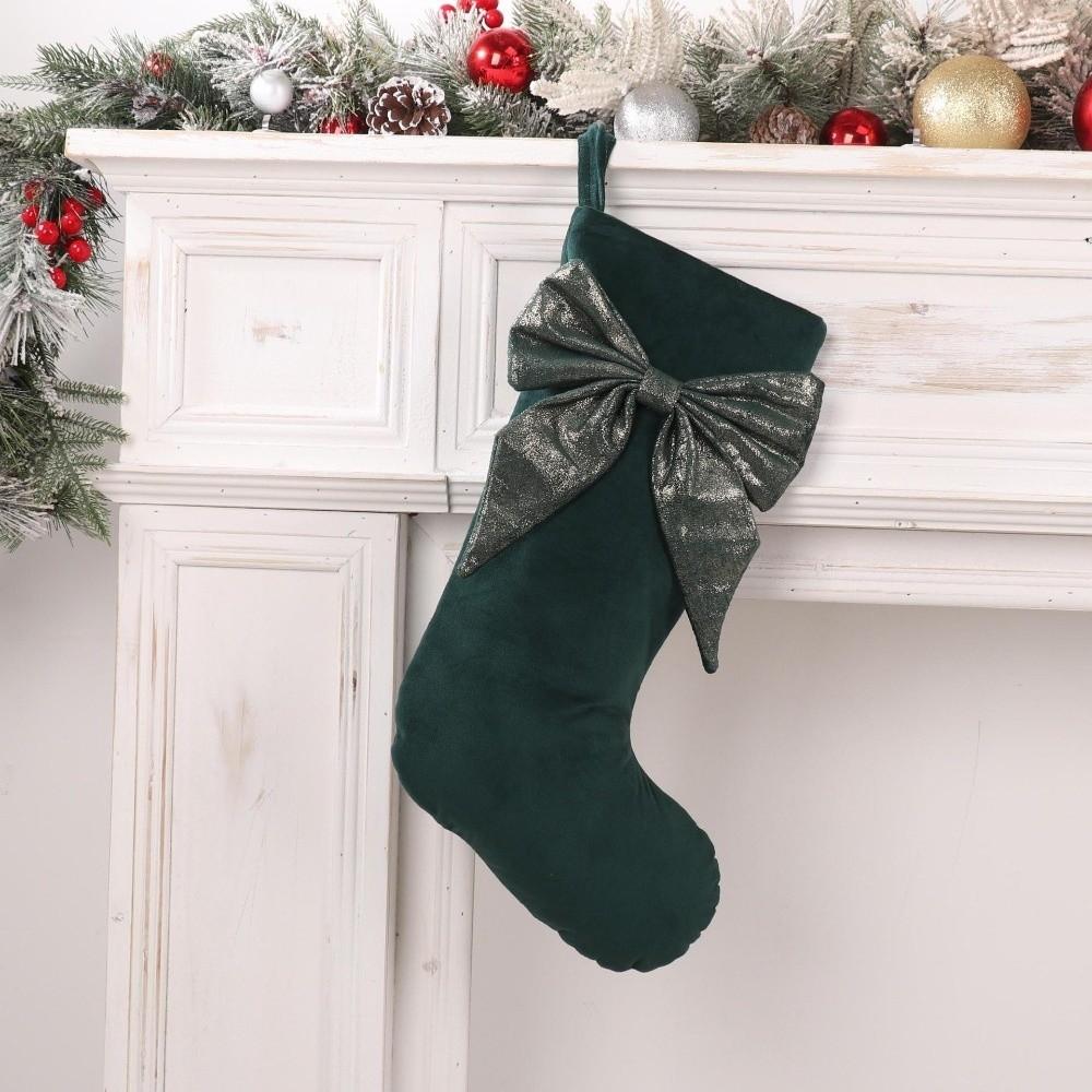 Decorative Big Bow Christmas Stocking Velvet Candy Bag Christmas Pendant Hanging Stocking Christmas Decoration