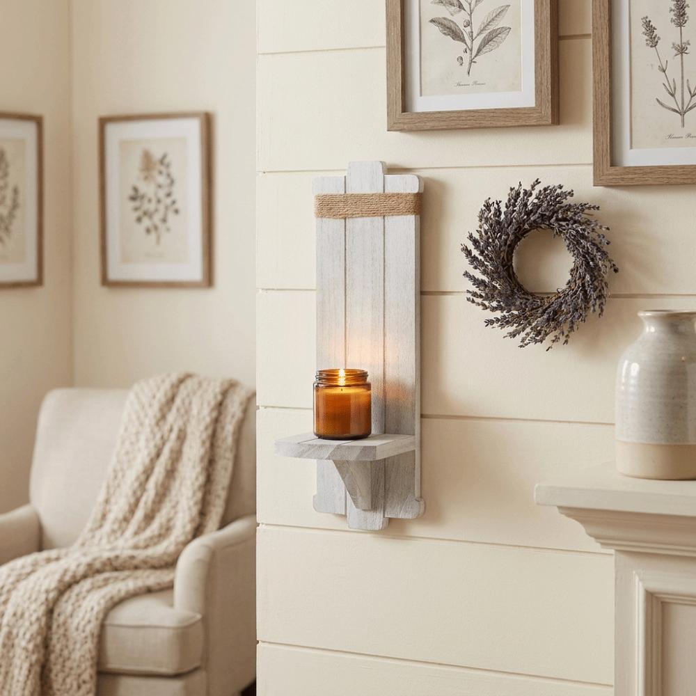 Farmhouse Wooden Wall-Mounted Candlestick Vintage Rustic Floating Shelf Wall Hanging Candle Holders Entryway