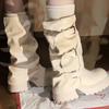 Boots Women's French Cream White Round Head Belt Buckle Pants Boots Small Thick Bottom Medium Tube