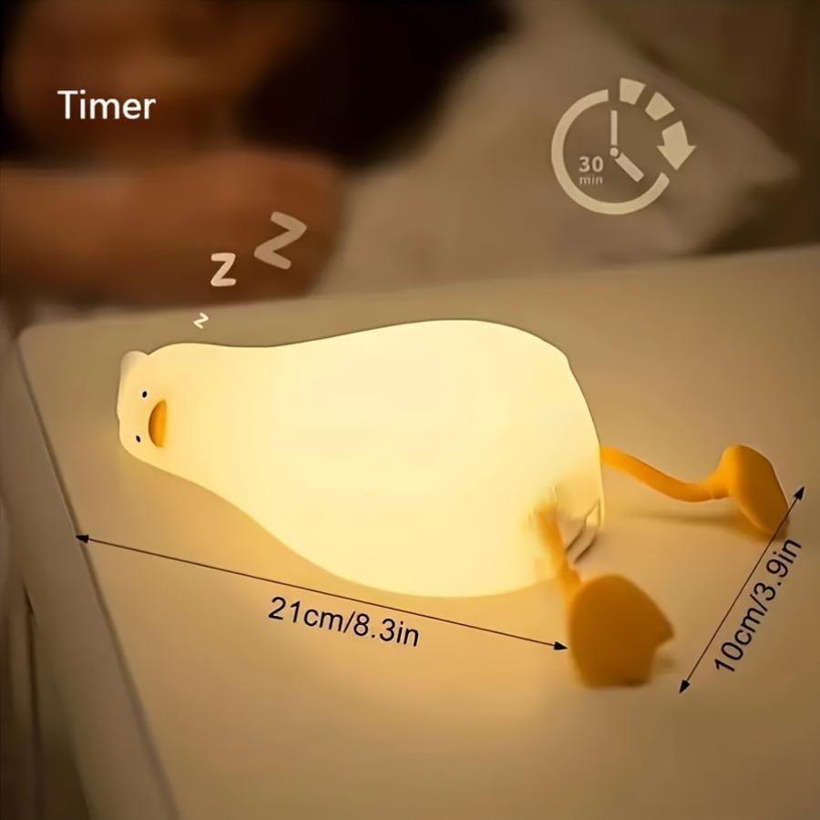 Silicone Lying Flat Duck Night Light Cute Yellow Duck 3-Level Light Up Bedside Desk Touch Night Lamp Kids Room Kawaii Decoration