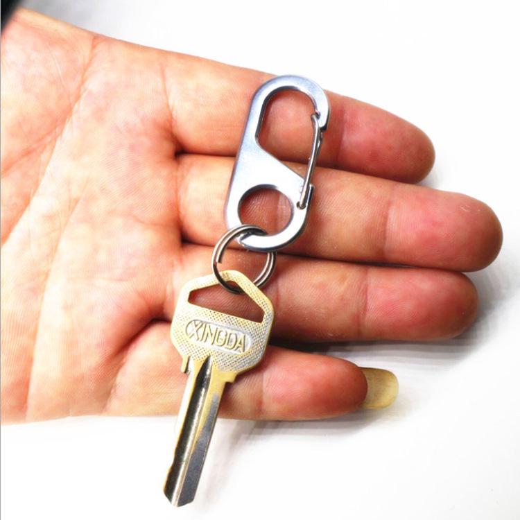 Compact Stainless Steel Carabiner Keychain with Double Ring Quick Release Hook and Load-Bearing Figure 8 Buckle