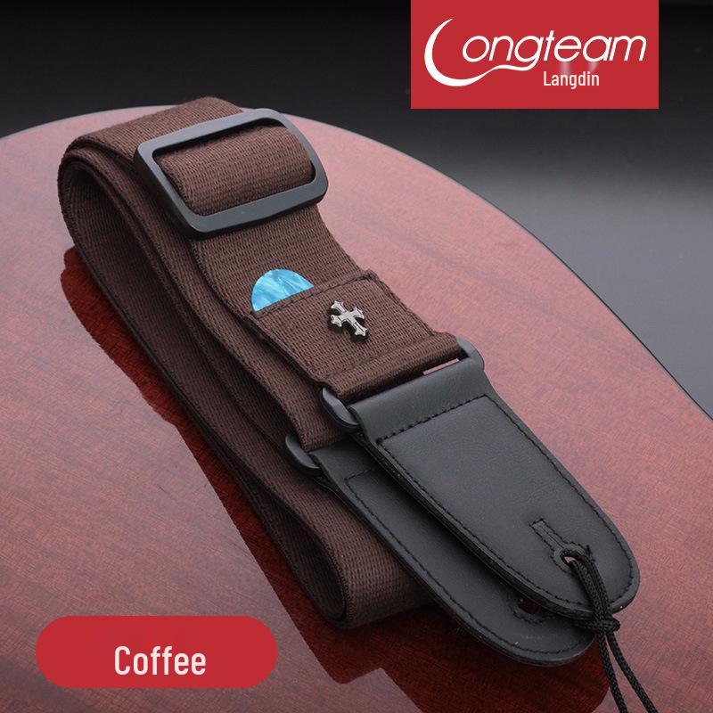 Cotton Folk Acoustic Guitar Strap with Pick Holder - Musical Instrument Accessories for Electric Guitar & Bass