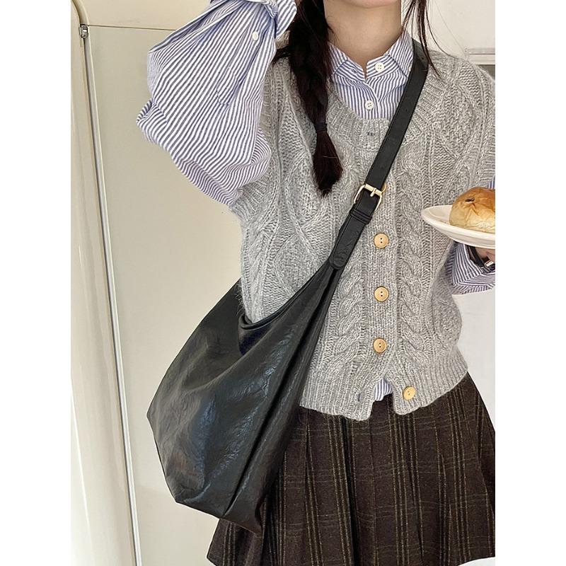 

Новая вместительная сумка для женщин корейской версии, простая мягкая кожаная сумка на одно плечо подмышкой, ретро-сумка через плечо для мам