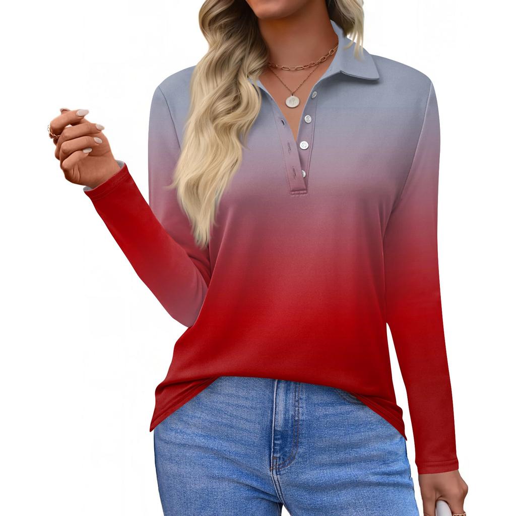 Women's Fashion Casual Lapel Short Long Sleeve Print Shirt Women's Button Up Tops