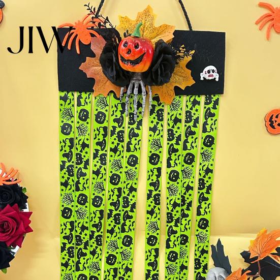 Non-woven Fabric Holiday Wall Decoration Halloween Rag Flag Banner, Pumpkin Maple Leaf Flower Ribbon Hanging Lightweight Hemp Rope Door Sign