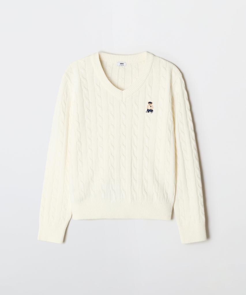 Seupao (Woody) Cable V-Neck Sweater_Spkwg12G50