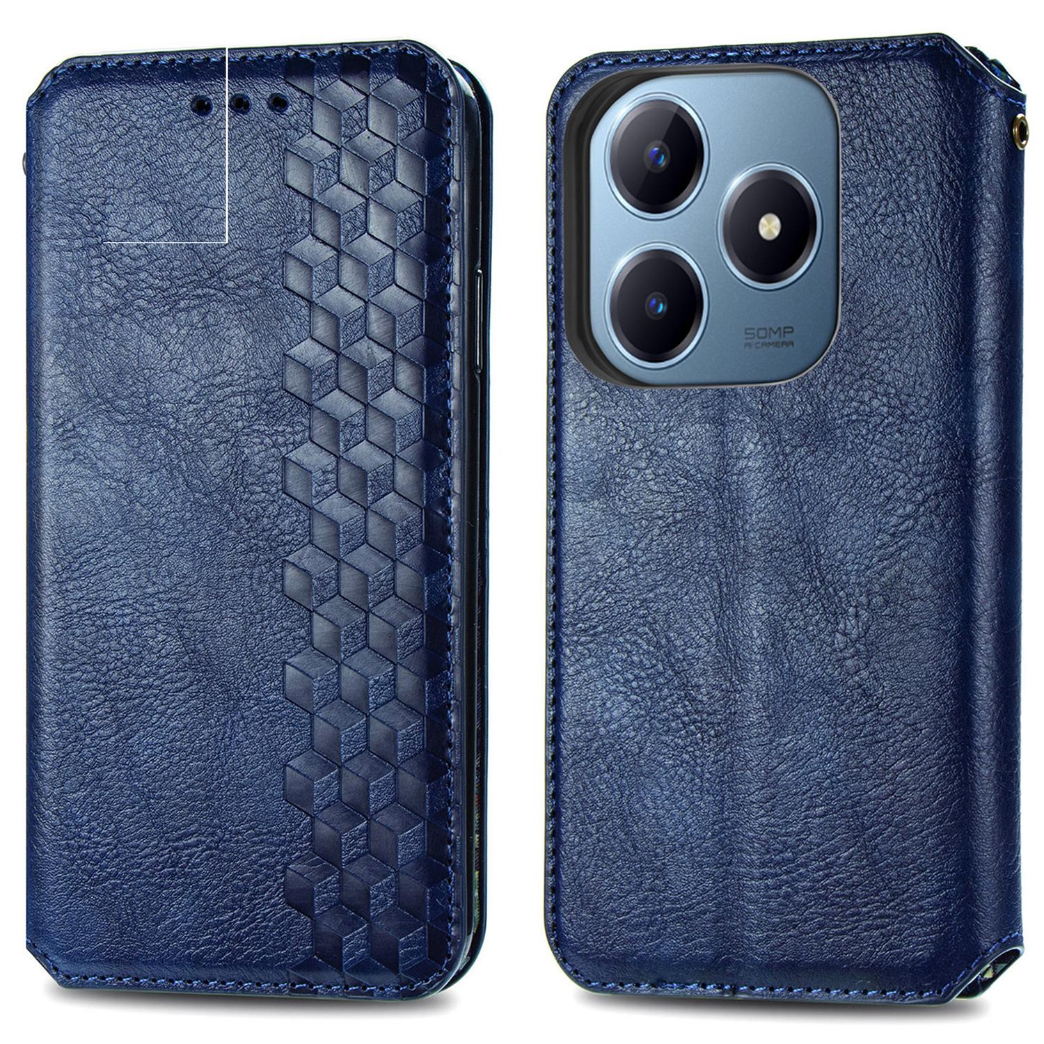 

Для Realme Note 60x 4G/C63 4G/C61 4G Чехол из искусственной кожи Ромбовидный оттиск Кошелек Подставка Чехол для телефона Blue