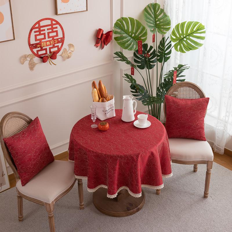 Festive Wedding Red Jacquard Waterproof Lace Round Dining Table Coffee Table Tablecloth Tablecloth Cover Towel