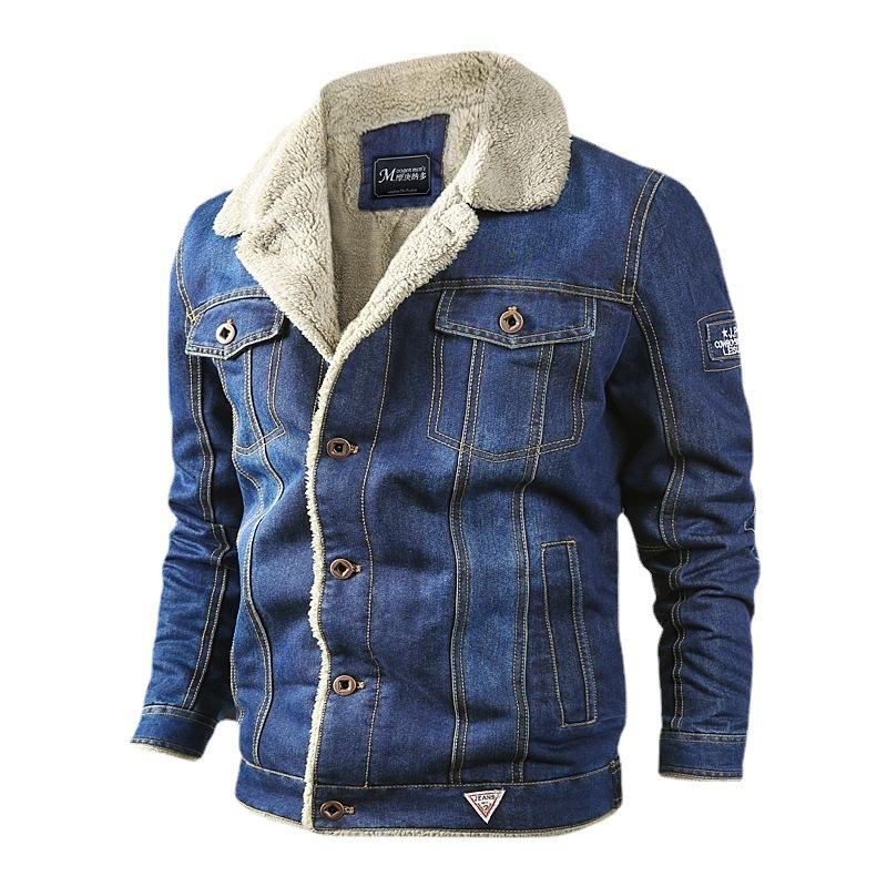 Winter Fleece and Thick Casual Men's Loose Lapel Plus-size Denim Jacket Men's Coat