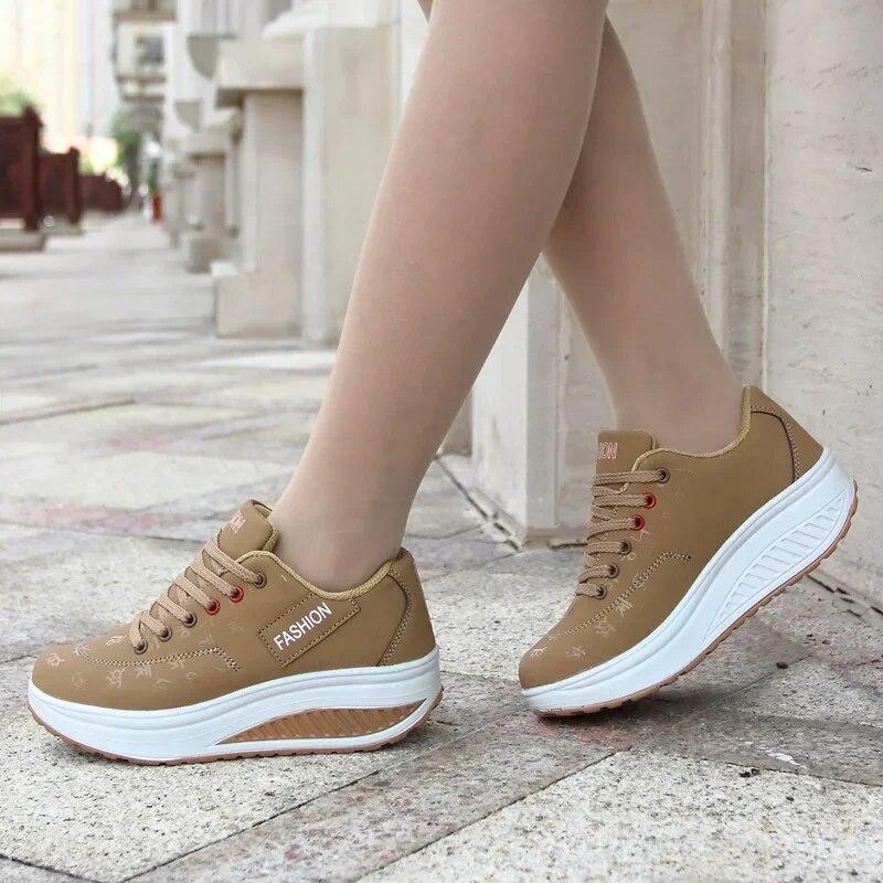 Women's Shoes Fashiable Sneakers Lace Up Thick Sole Casual Sneakers Wedge Comfortable Women's Loafers Zapatos De Mujer