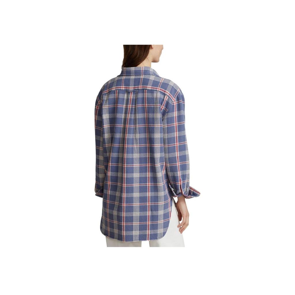 Polo Ralph Lauren SS24 Plaid Print Pointed Collar Single-Breasted Casual Long Sleeve Shirt Women Shirts Navy-Blue 211925087-001