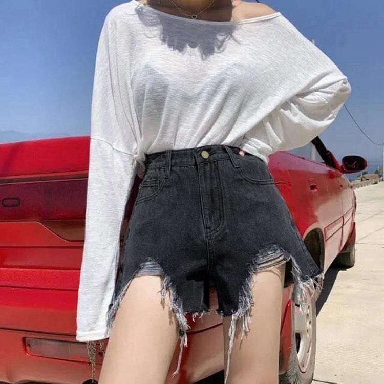 Wowen Classic and Minimalist Fashion Versatile Female Spring and Summer Loose High-waisted Thin Raw Edge Wide-legged Pants Denim Shorts Individuality