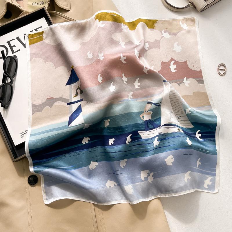 New Women Square 100% Natural Silk Scarf Foulard Bandana Lady Floral Neck Scarves for Hair Neckerchief Spring Bag Ties 53cm