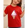 European sizes Girl's Round Neck T-Shirt with Cute Ice Cream Print, Casual, Comfortable, and Versatile, a Must-Have Summer Fun Gift