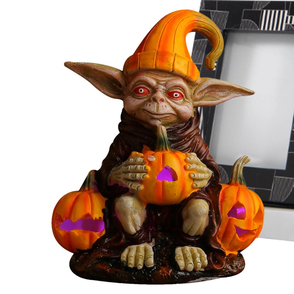 Halloween Pumpkin Lights Desk Figurine Halloween Resin Halloween Figurine For Halloween Decorations Lighted Halloween Statue