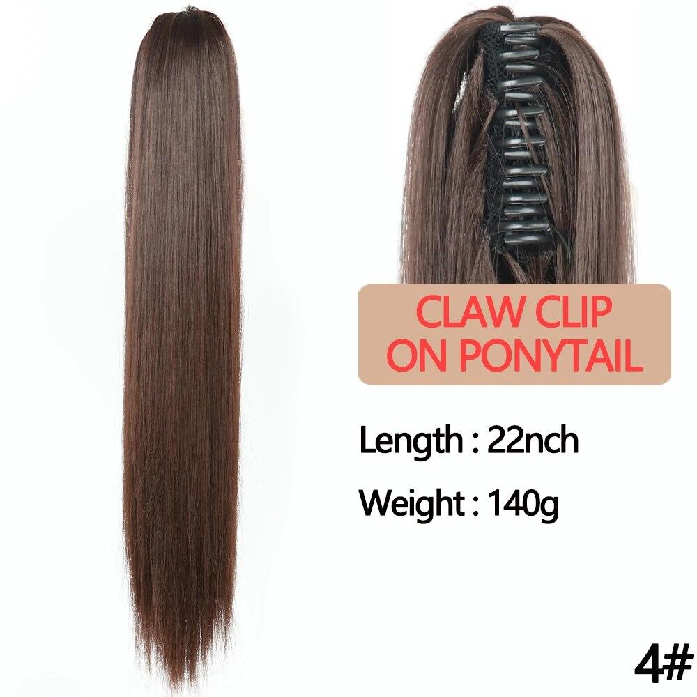 

Синтетический длинный прямой хвост длиной 22 дюйма, зачесанный в хвостик для наращивания волос, черный блондин подходит для женщин. 4