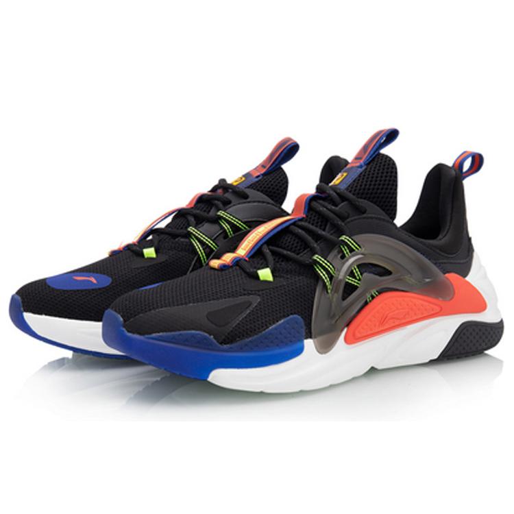 Li Ning Spark Cushioning Slip Resistant Abrasion Resistant Low top Sports Casual Shoes Men's Black Blue AGLQ057-4