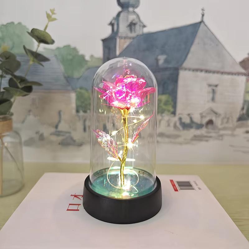 Artificial Rose LED Light Aluminum Glass Eternal Flower Party Supplies Simulation Decoration Anniversary Christmas Women's Gifts