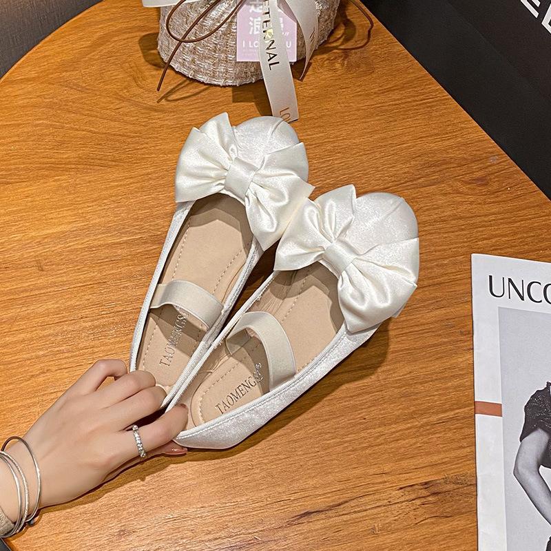 

Fashion women/girl s bowknot ballet flats pink silk elastic band mary janes shoes for woman 33-43 big size parent-child ballerina shoes 4.5