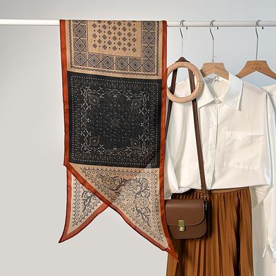 Nischenmodischer High-End-Einschicht-Parallelschal Damen Retro Kreativer Druck Temperament Dünner Seidenschal