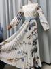 Elegant European Long Sleeve Printed V-Neck Mid-Length Vacation Dress 2025