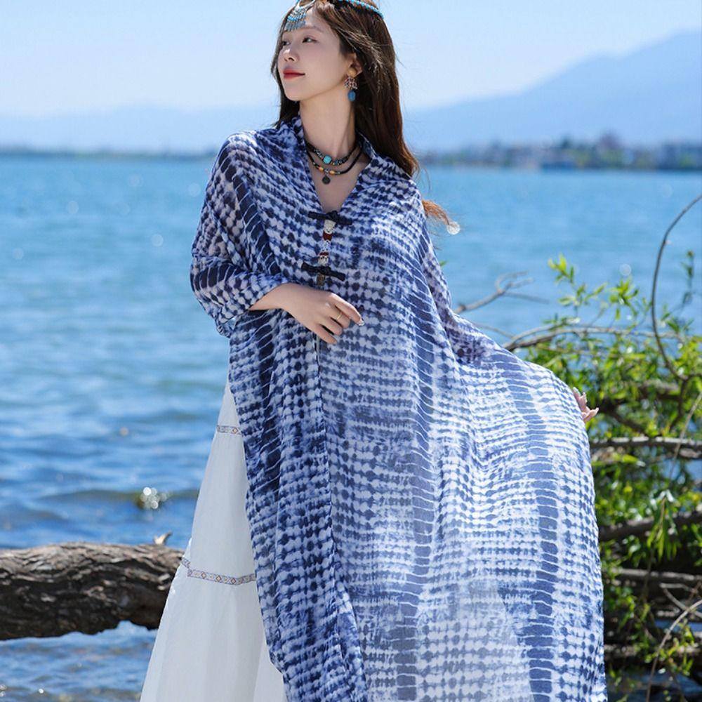 Sun Protection Ethnic Style Shawl Wraps Beach Scarf Vintage Sunscreen Shawl  Outdoor