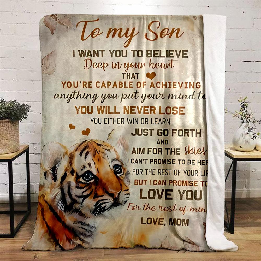 Mom's Love Inspirational Tiger Print Blanket for Son bedroom Blanket for Livingroom Couch lunch break Soft throw for Friend's festival Gift