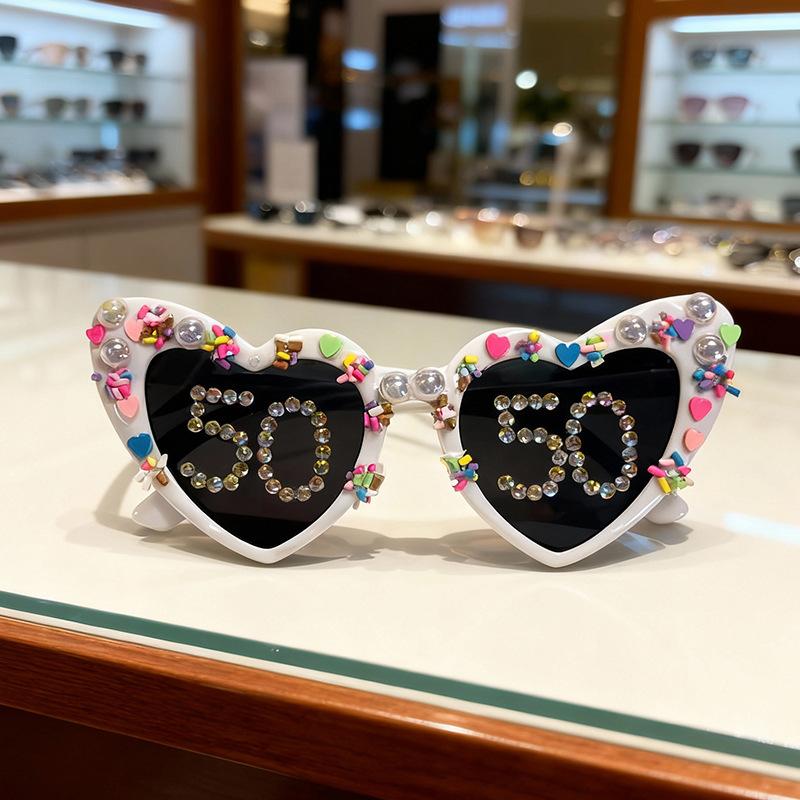 Birthday Party Glasses Fashionable Diamond-Encrusted Digital Pearl Love Men'S And Women'S Decorative Photo Sunglasses