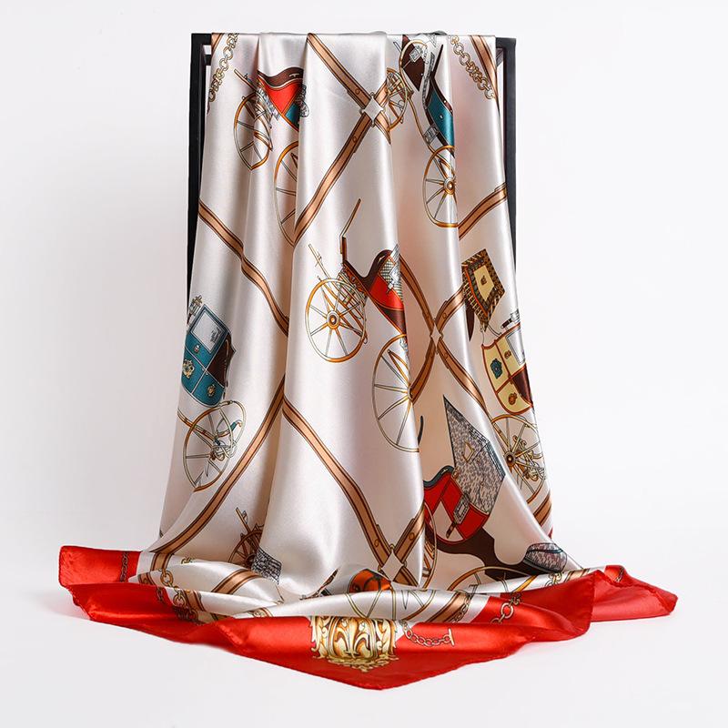 90*90cm Square Silk Scarves Women Foulard Head Scarf Ladies Shawl Wrap Muffler Pareo Bandanna Female Chiffon Hijab Poncho Beach