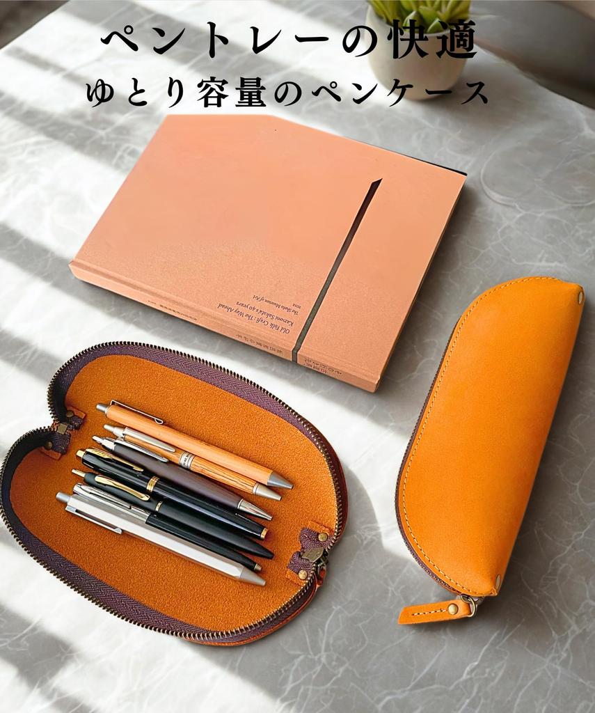 [iaji] Leather Pencil Case, Large Capacity, Slim Design, Can Be Used As a Pen Tray, Stylish and Simple (Black)