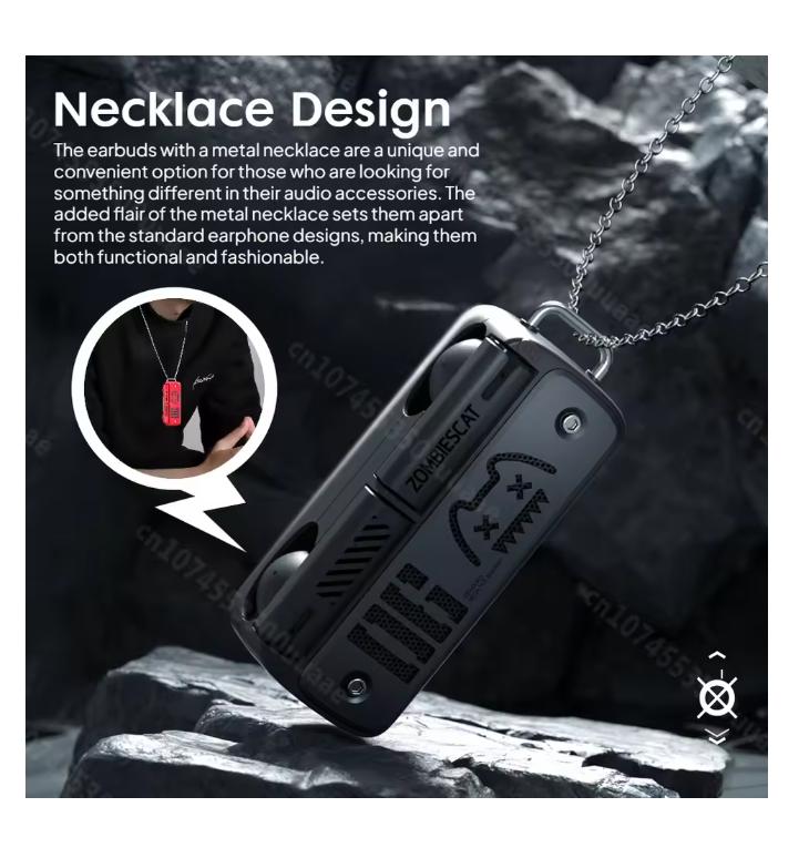 2025 Zombie Cat B8 TWS Wireless Earbuds Necklace Design Bluetooth 5.4 Headphone ENC Calls Noise Reduction Wireless Earphones with Mic