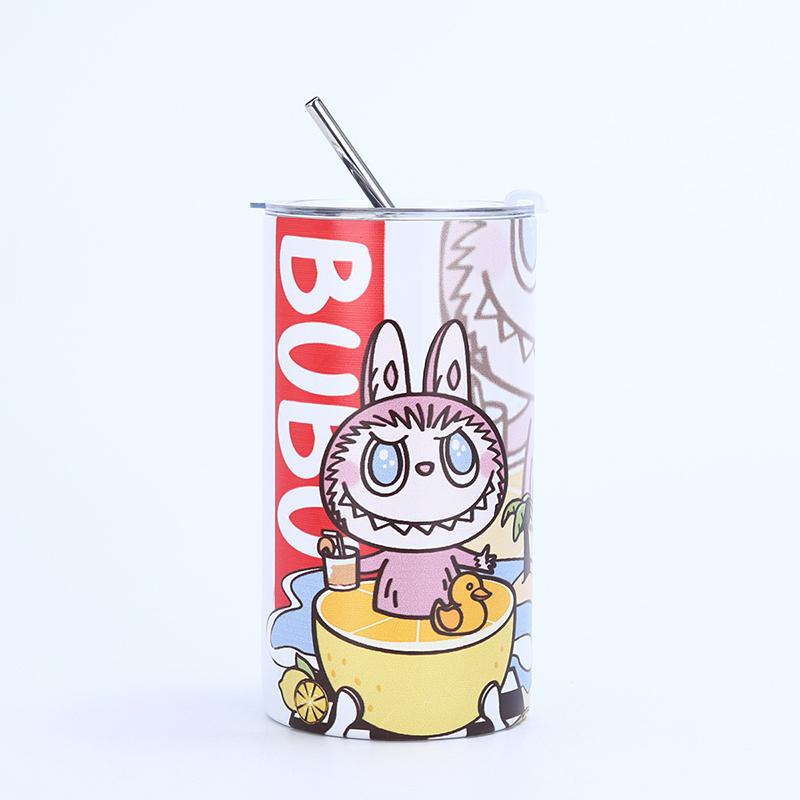 Kubek termiczny ze stali nierdzewnej w kształcie kreskówki Labubu Prosty kubek ze słomką do kawy