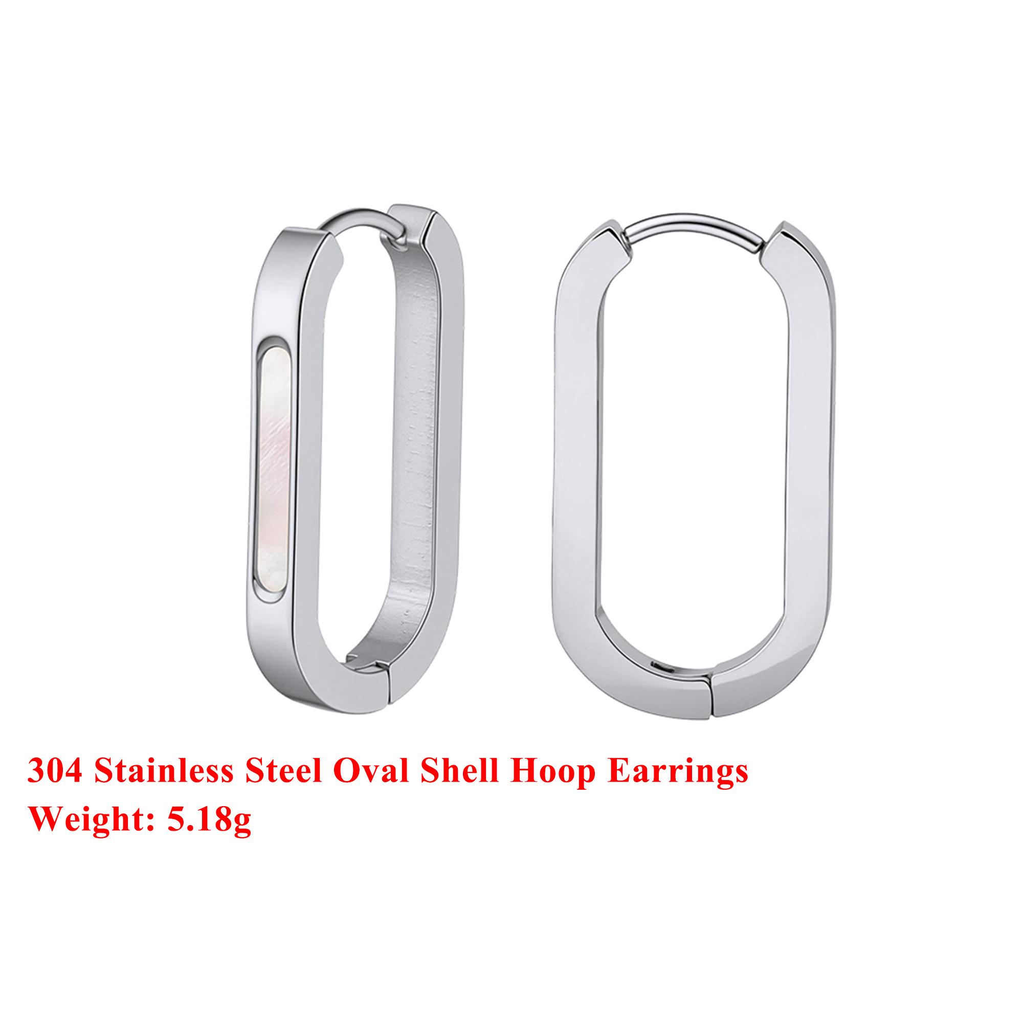 

Effie Queen Stainless Steel 18k Gold Oval Shell Hoop Earrings Geometric Natural Jewelry for Women Wedding Party Fine Gift STME04 серебряный