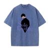 Anime Solo Leveling Sung JinWoo Graphic Print T Shirt Men Vintage Washed Tshirts Manga Cotton Tee Harajuku Male Casual T-shirt