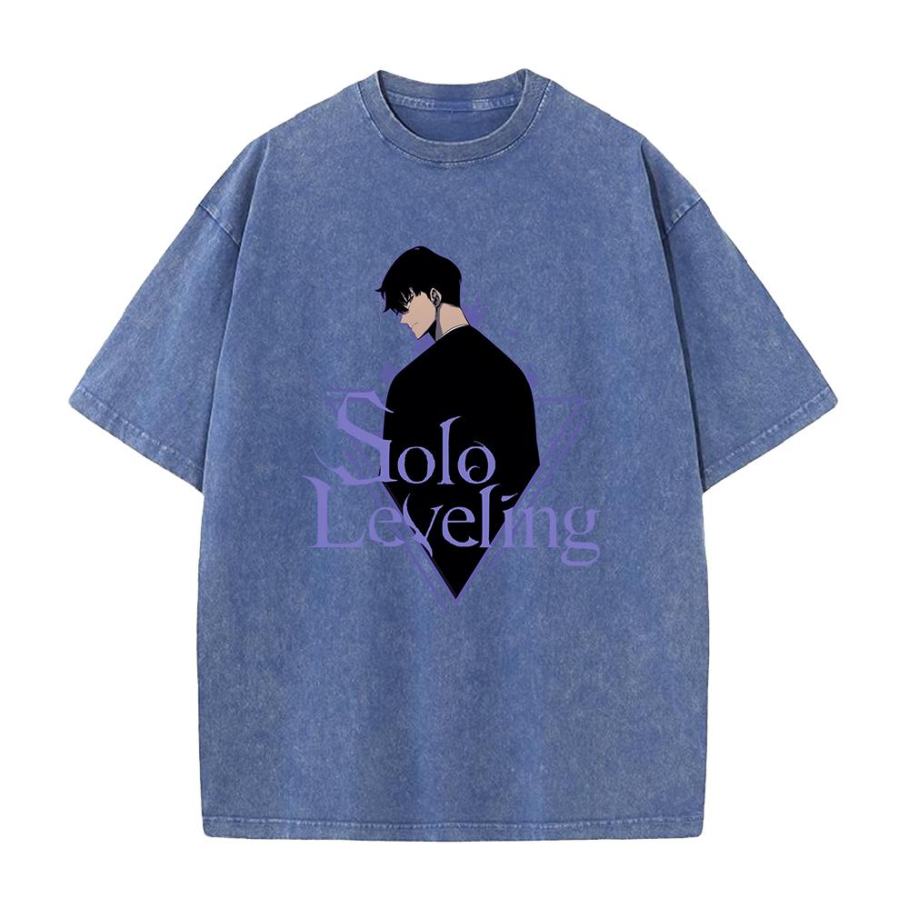 Anime Solo Leveling Sung JinWoo Grafické tričko Pánské Vintage Prané Trička Manga Bavlněné Tričko Harajuku Pánské Ležérní Tričko